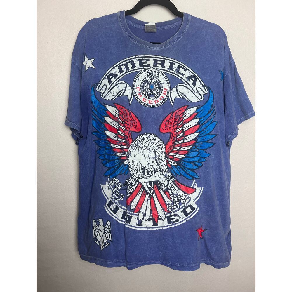 America United Men’s Fruit of The Loom Heavy Freedom Eagle Blue T-Shirt Size 2XL